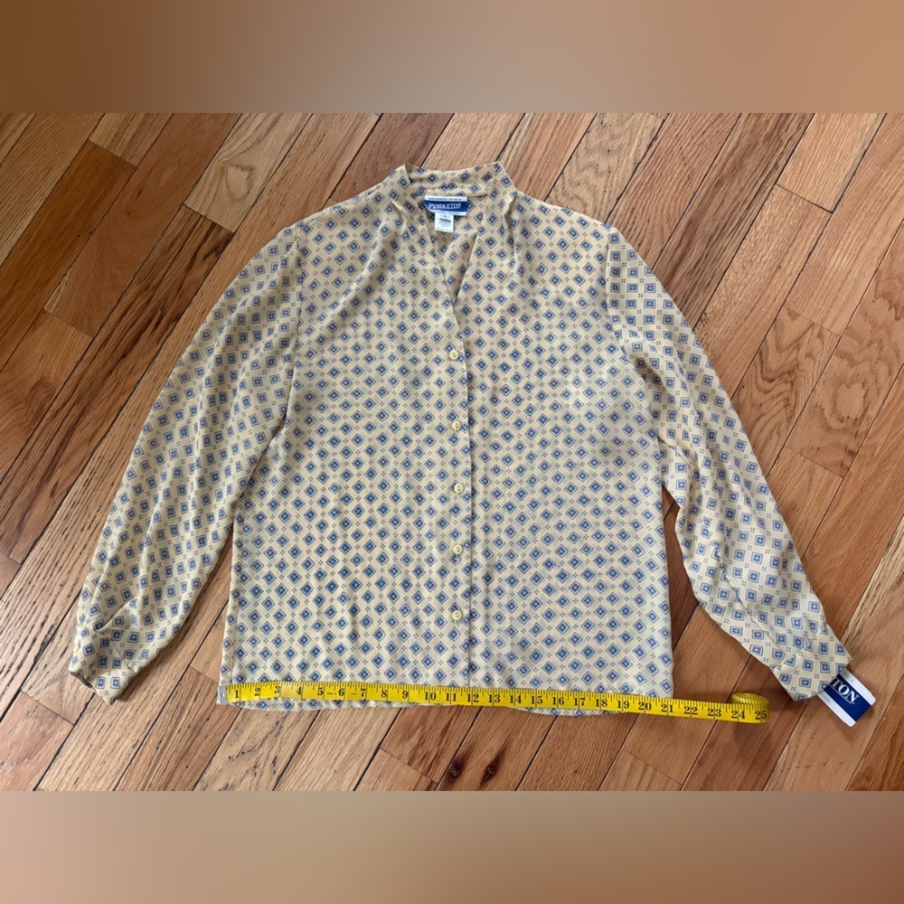 PENDLETON Provence Women’s Sz 10 Yellow Geometric V-neck Long Sleeves Blouse NWT - Picture 12 of 13